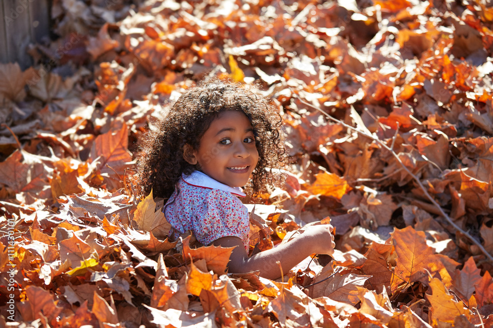 Toddler kid girl playing with autumn leaves Toddler kid girl playing with autumn leaves