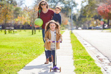 Mother daughter and son family in the park