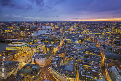 London, England - Skyline view of the city of London after sunset