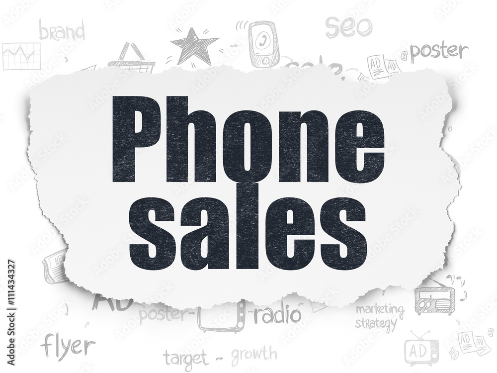 Marketing concept: Phone Sales on Torn Paper background