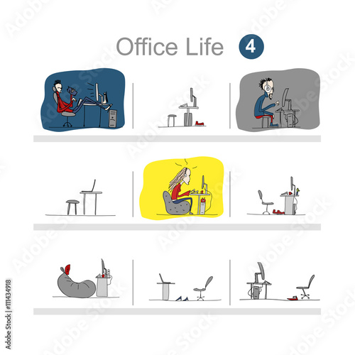 Programmers at work, office life, sketch for your design