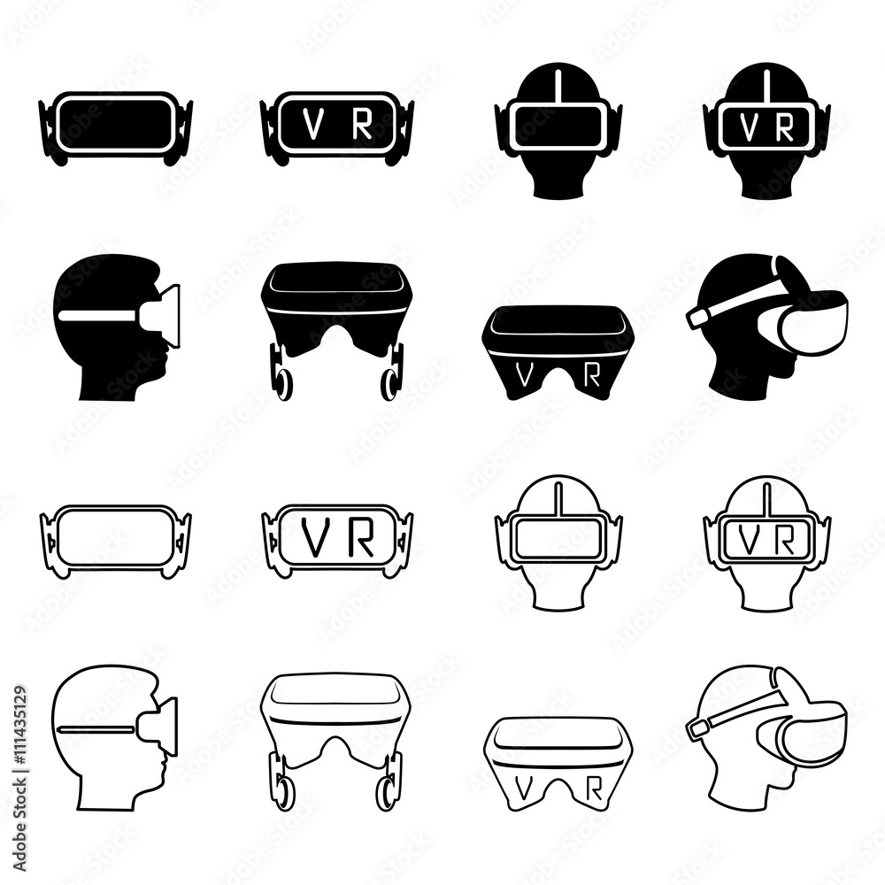 Set of icons representing virtual reality glasses, googles, headset ...
