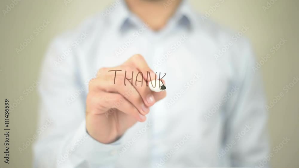 Thank you, Man writing on transparent screen Thank you, Man writing on transparent screen