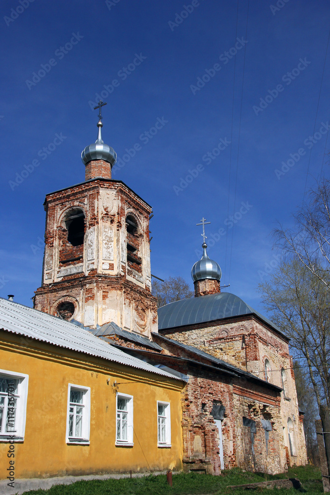 Provincial old abandoned ruined russian orthodox church in the c