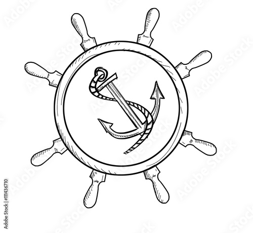 graphic illustration of anchor and helm for a logo