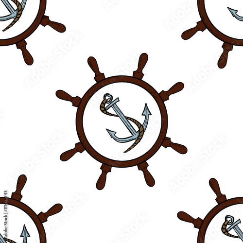 graphic illustration of anchor and helm for a logo