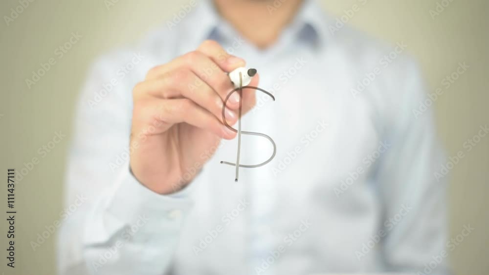 Dollar Sign,  Man writing on transparent screen