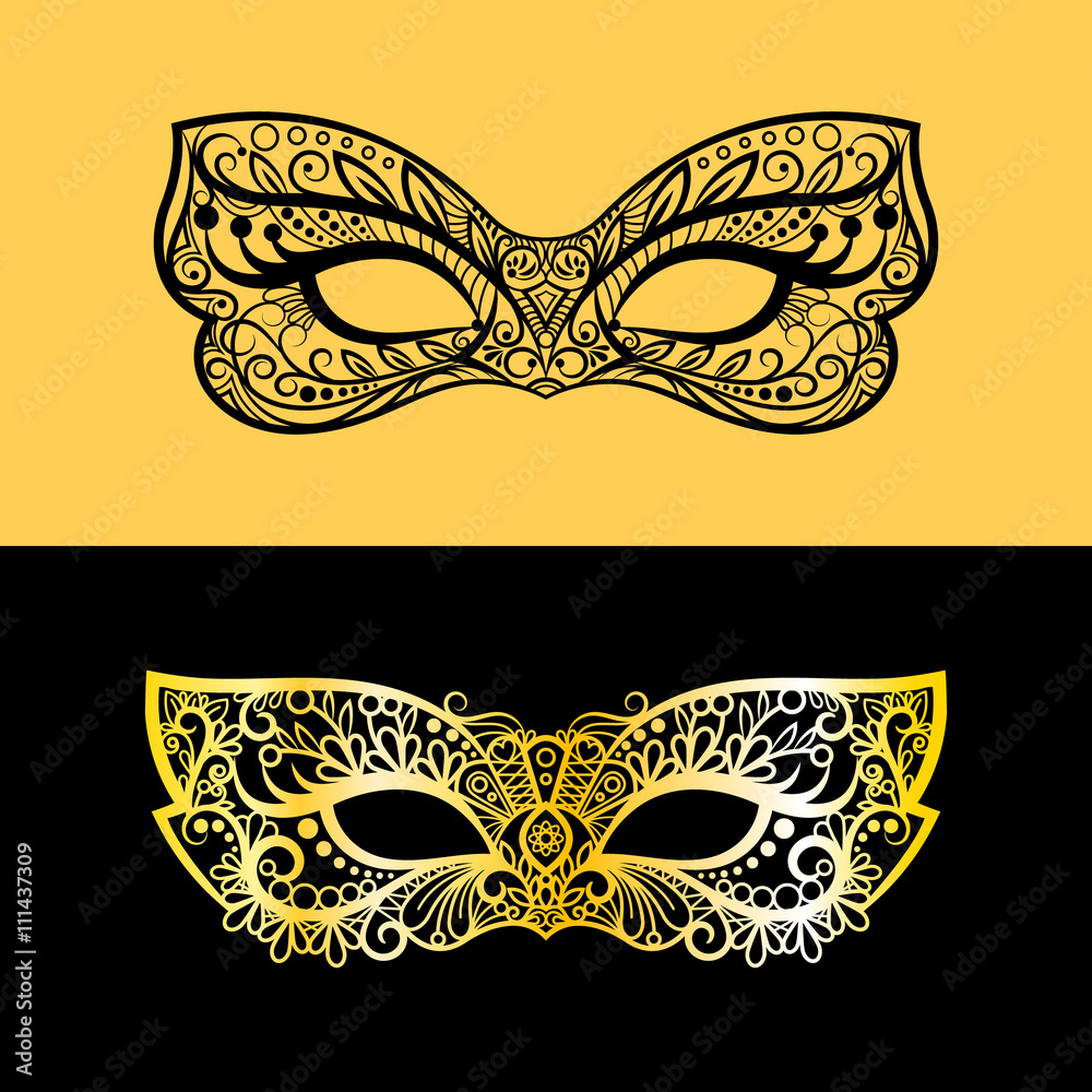 Gold and black lace mask. Vector venetian female mask Gold and black lace mask. Vector venetian female mask