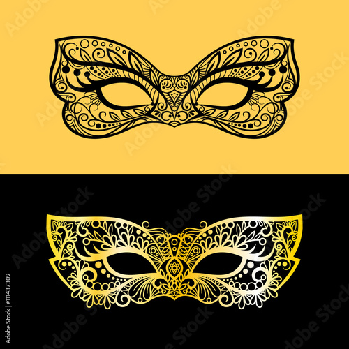 Gold and black lace mask. Vector venetian female mask