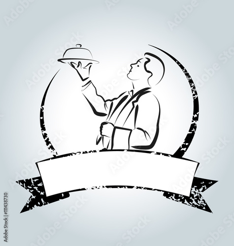 Vector vintage label with waiter