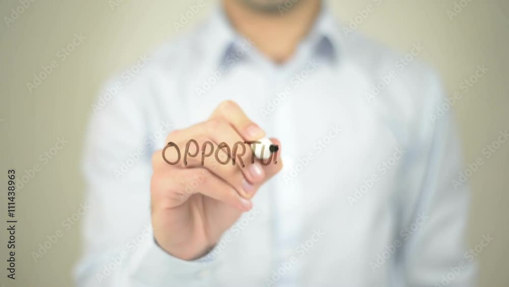 Opportunity, Man writing on transparent screen Opportunity, Man writing on transparent screen
