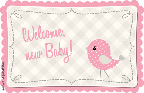 Baby shower with pink abstract birdie, illustration