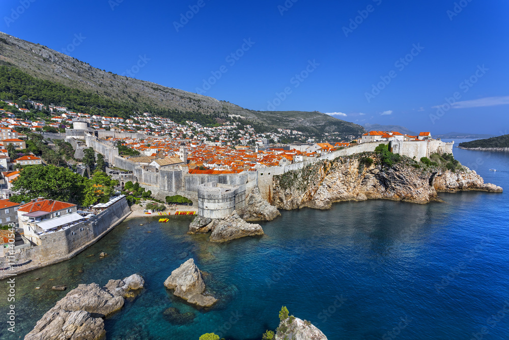 Croatia. South Dalmatia. General view of Dubrovnik from Fort Lovrijenac - the old walled city (it is on UNESCO World Heritage List since 1979)