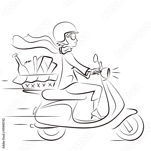 Doodle sketch of a woman riding a scooter