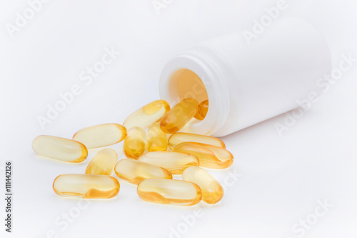 fish oil capsules with white bottle