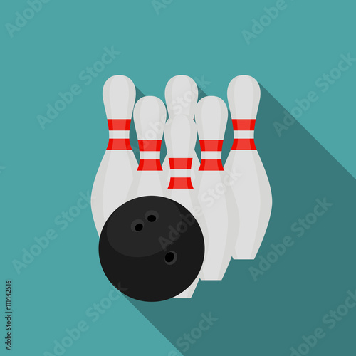 Skittles and Bowling Ball Flat Style Icon with Long Shadow