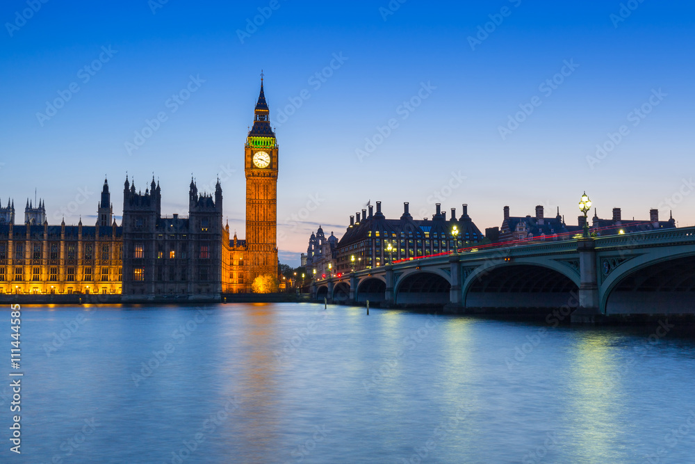 Big Ben and Westminster Bridge in London at night, UK Big Ben and Westminster Bridge in London at night, UK
