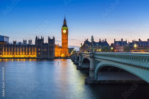 Big Ben and Westminster Bridge in London at night  UK