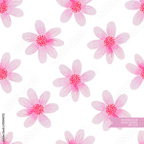 Watercolor hand drawn and painted seamless flower pattern. Vintage flower design for greeting cards an wedding invitations.