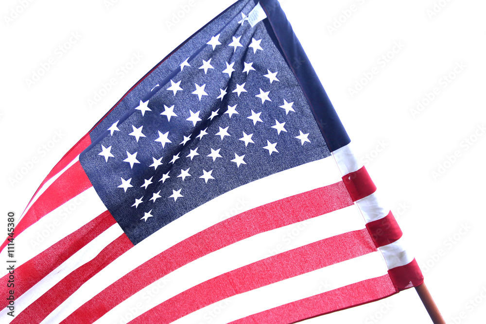 Fototapeta premium American Flag - white background, close-up