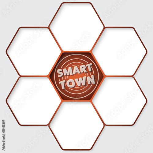 Set of five hexagons for your text and a smart town icon