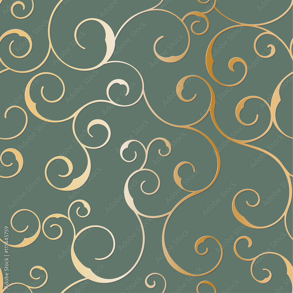 Seamless metallic swirly pattern, vector background.