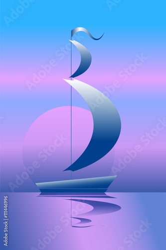Ship on the sea in the moonlight / sailboat /vector illustration  sailing ship on sunset background