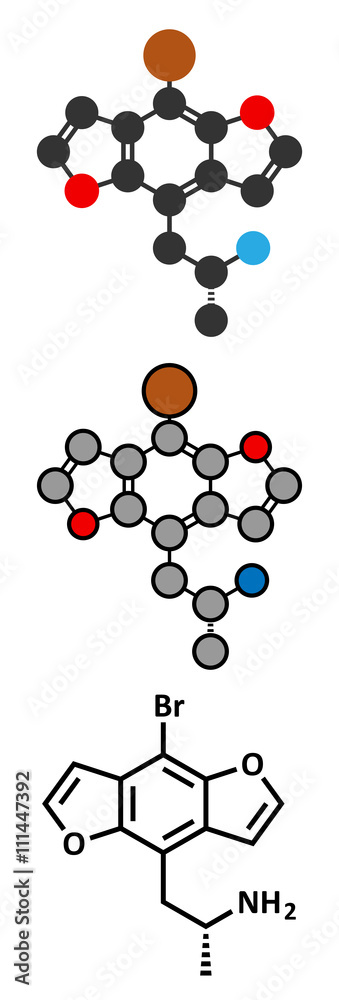 Bromo-dragonFLY hallucinogenic drug molecule. Bromo-dragonFLY hallucinogenic drug molecule.