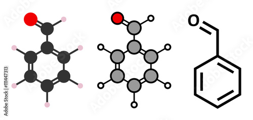 Benzaldehyde bitter almond odor molecule.