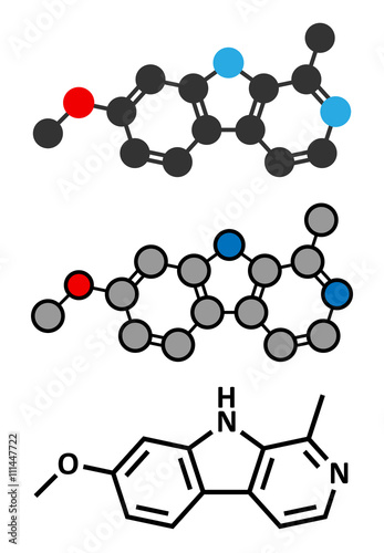 Harmine alkaloid molecule. Herbal inhibitor of monoamine oxidase. photo