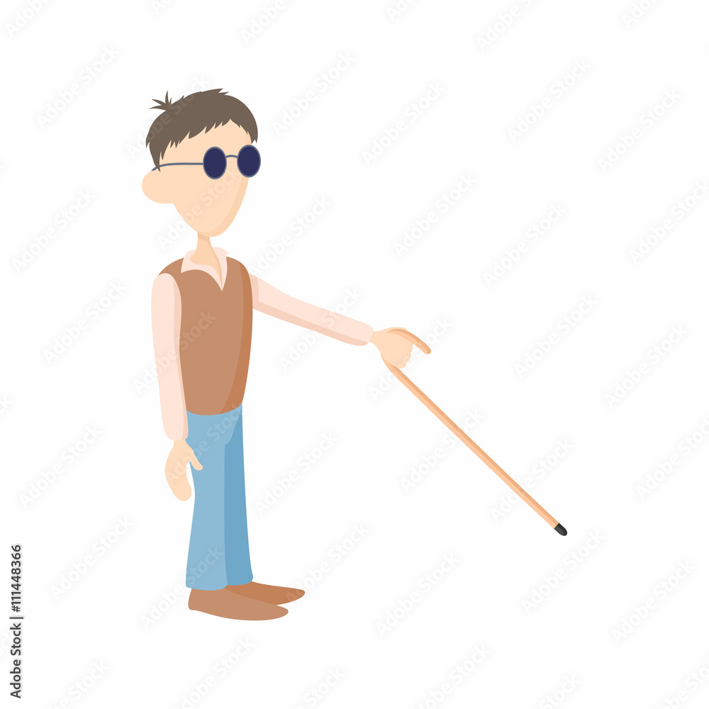 Blind man with cane icon, cartoon style Blind man with cane icon, cartoon style
