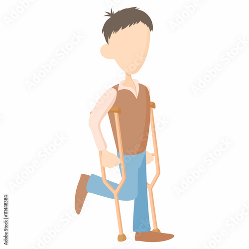Man on crutches icon, cartoon style