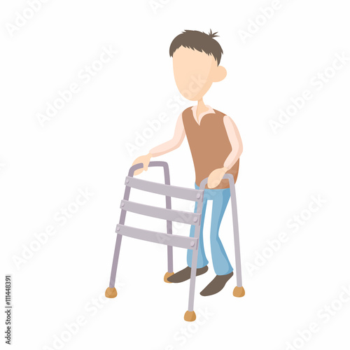 Boy with walker icon, cartoon style