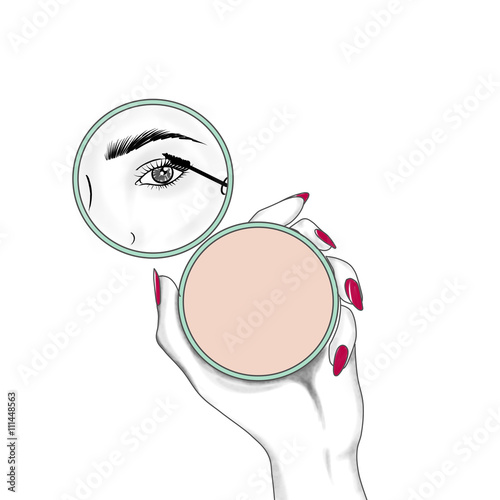 fashion and beauty hand drawn raster illustration - woman applying mascara
 photo
