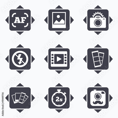 Photo, video icons. Camera, photos and frame.