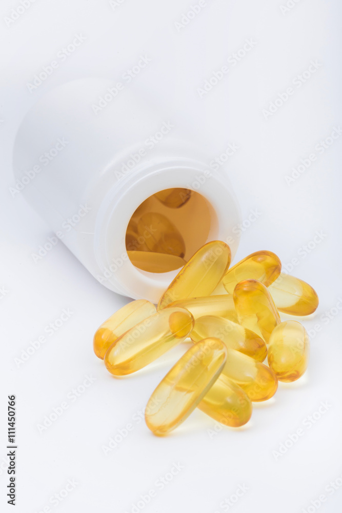 fish oil capsules with white bottle fish oil capsules with white bottle
