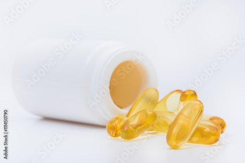 fish oil capsules with white bottle