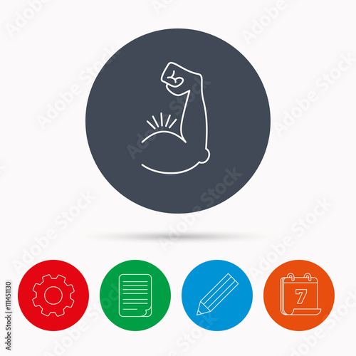 Biceps muscle icon. Bodybuilder strong arm sign.