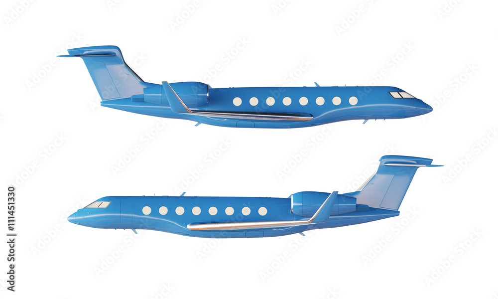 Photo Blue Glossy Luxury Generic Design Private Airplane Model. Clear Mockup Isolated Blank White Background.Business Travel Picture.Left Right Side View. Horizontal. 3D rendering. Photo Blue Glossy Luxury Generic Design Private Airplane Model. Clear Mockup Isolated Blank White Background.Business Travel Picture.Left Right Side View. Horizontal. 3D rendering.