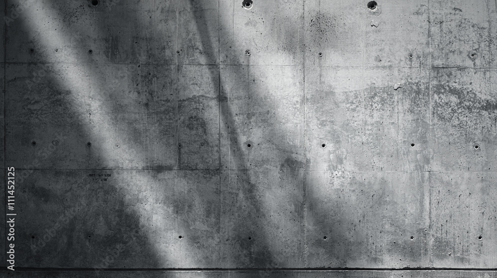 Obraz premium Horizontal Photo Blank Grungy Smooth Bare Concrete Wall with Sunrays Reflecting on Dark Surface. Soft shadows. Empty Abstract background. Black and White