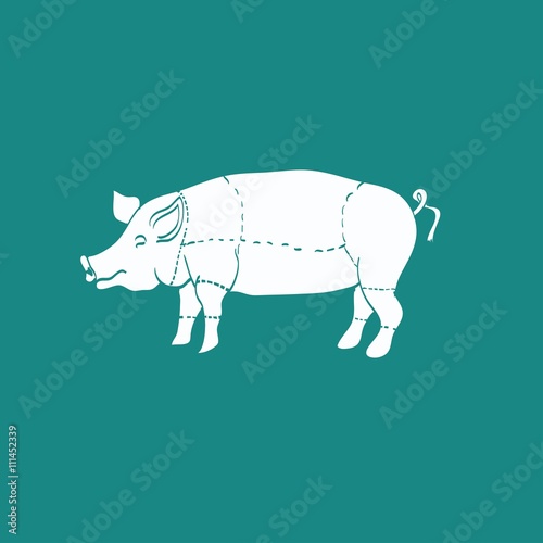 pig icon, vector pig silhouette, isolated butcher shop sign