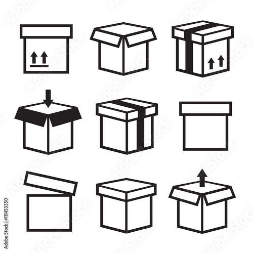 Box vector icons set. Package box container, packaging box icon