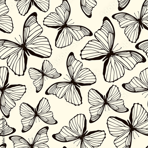 Seamless pattern with outline butterflies