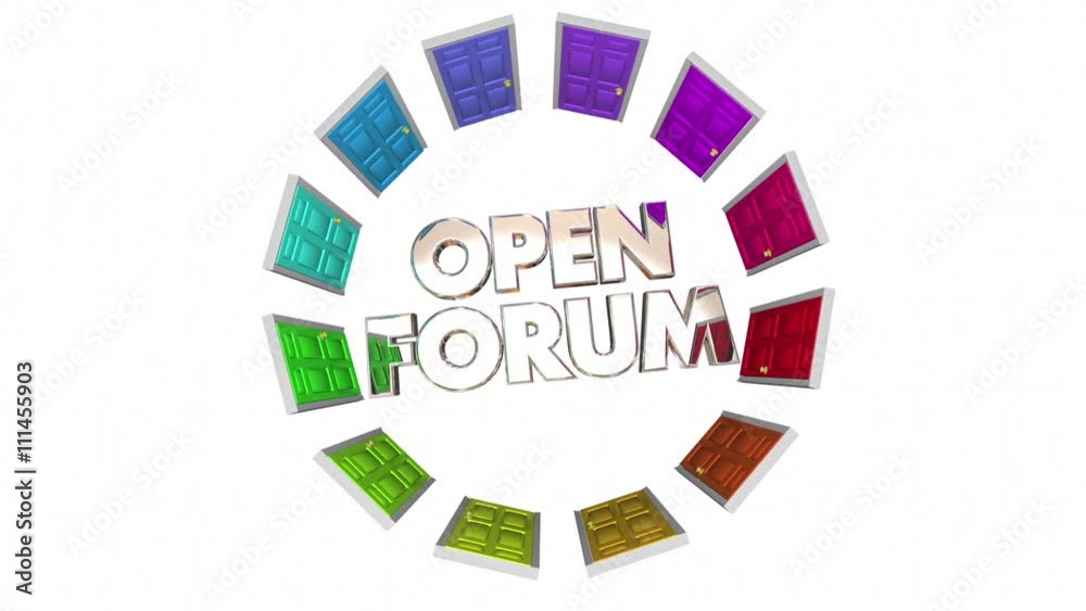 Open Forum Many Doors Public Meeting Words 3d Animation Open Forum Many Doors Public Meeting Words 3d Animation