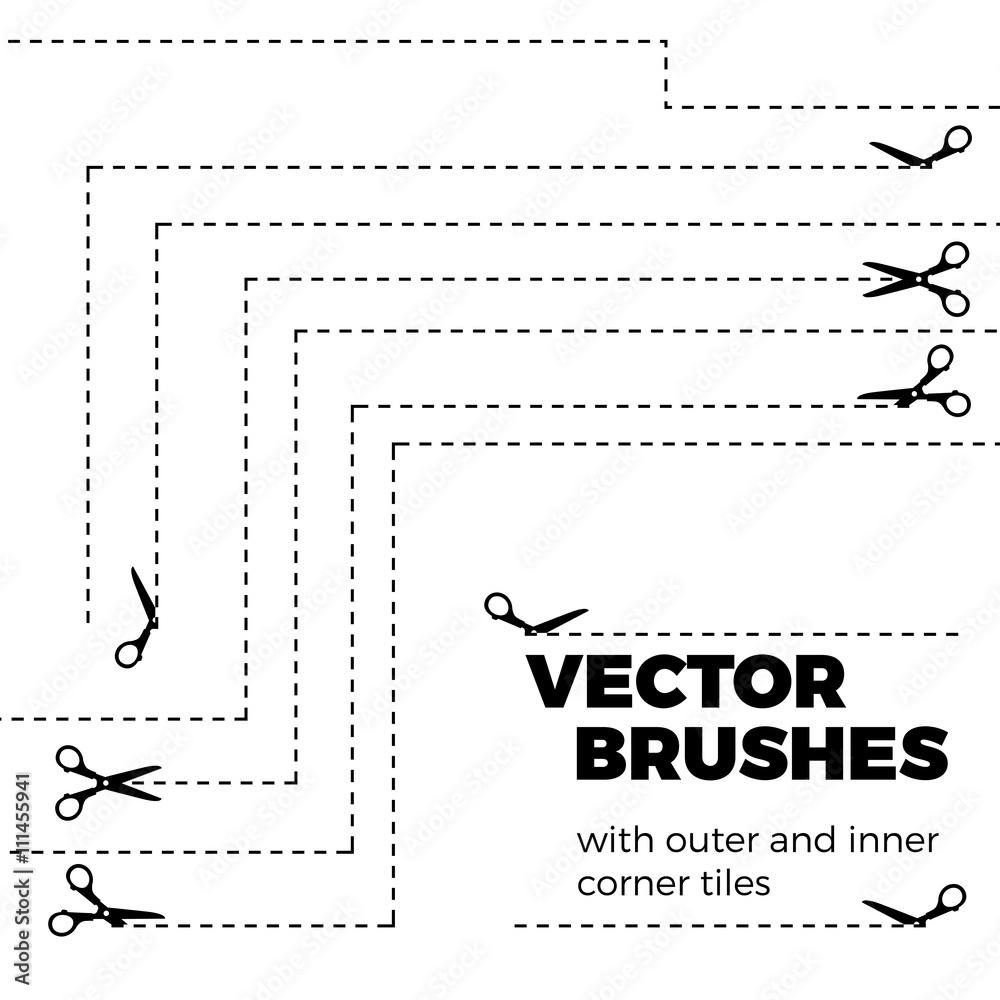 Fototapeta premium Scissors with cut lines isolated on white background. Vector sea