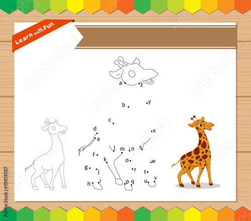 Cartoon Giraffe. Dot to dot educational game for kids. worksheet for letter alphabet
