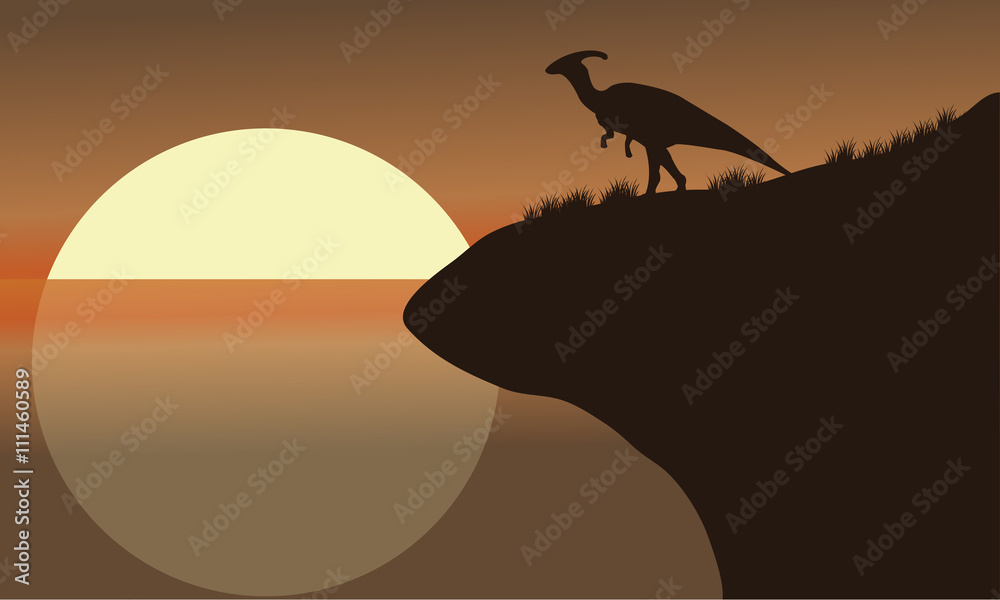 At afternoon silhouette of parasaurolophus