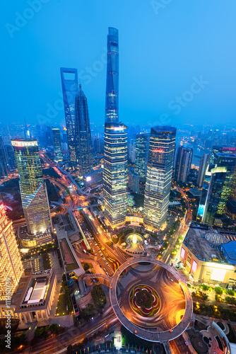 Night view of Lujiazui.  Since the early 1990s, Lujiazui has been developed specifically as a new financial district of Shanghai.