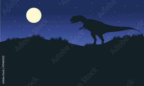 Silhouette of one allosaurus with moon