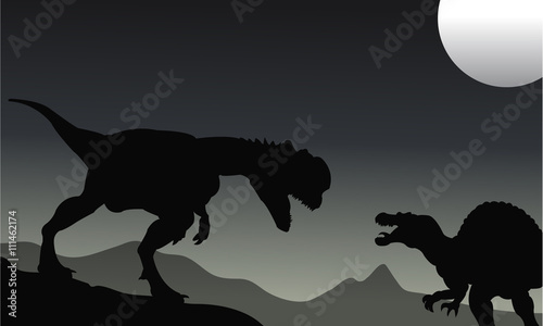 Silhouette of Spinosaurus and dilophosaurus